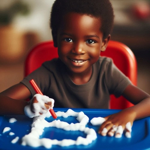 child playing with shaving foam