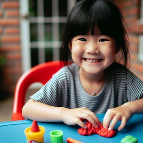 child playing with play doh